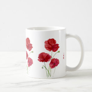 Mug Aquarelle Rouge Pavot Jardin Fleur Art Floral