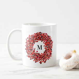 Mug Aquarelle Rouge Winterberry Wreath Monogramme