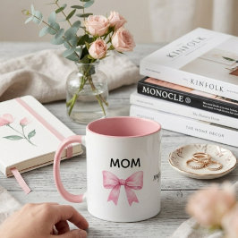 Mug aquarelle, ruban rose cadeau fête des mères, amour