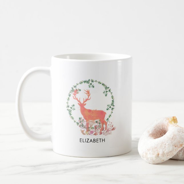 Mug Aquarelle Rustique Reindeer Boho Personnalisée (Avec donut)