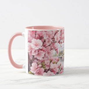 Mug Aquarelle Sakura Cherry Blossom et Mountain View