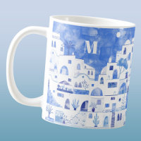 Aquarelle Santorin Grèce Monogram