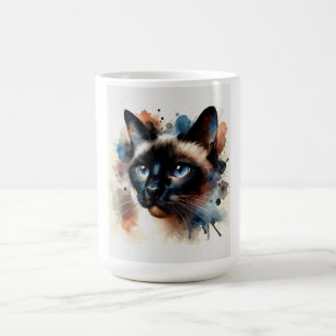 Mug Aquarelle Siamese Chat Portrait coloré