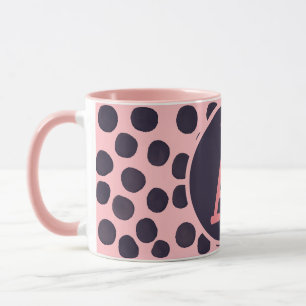 Mug Aquarelle Spots rose sur rose avec Monogramme