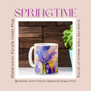 Mug Aquarelle Springtime Purple Irises en céramique Mu
