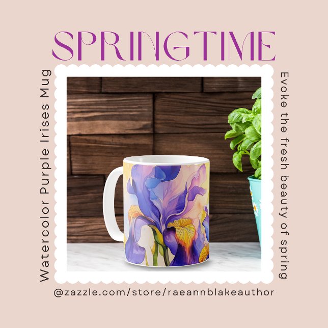 Mug Aquarelle Springtime Purple Irises en céramique Mu (Créateur téléchargé)