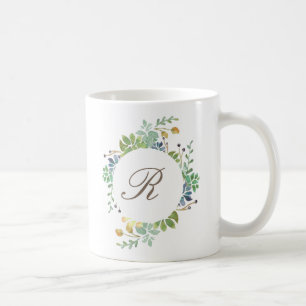 Mug Aquarelle Succulente du jardin   Initiale