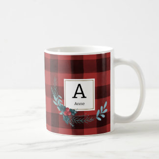 Mug Aquarelle Tartan Noël Verdure Monogramme