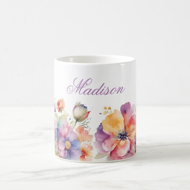 Mug Aquarelle tendance Fleurs sauvages Nom personnalis (Centre)