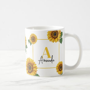 Mug Aquarelle Tournesol jaune Monogramme Maman