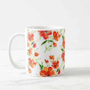 Mug Aquarelle transparente motif oranges poppies fleur