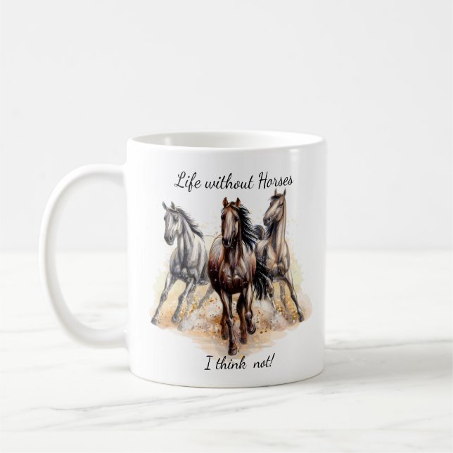 Mug Aquarelle Trois Chevaux Ferme Animaux Citation Amu (Gauche)