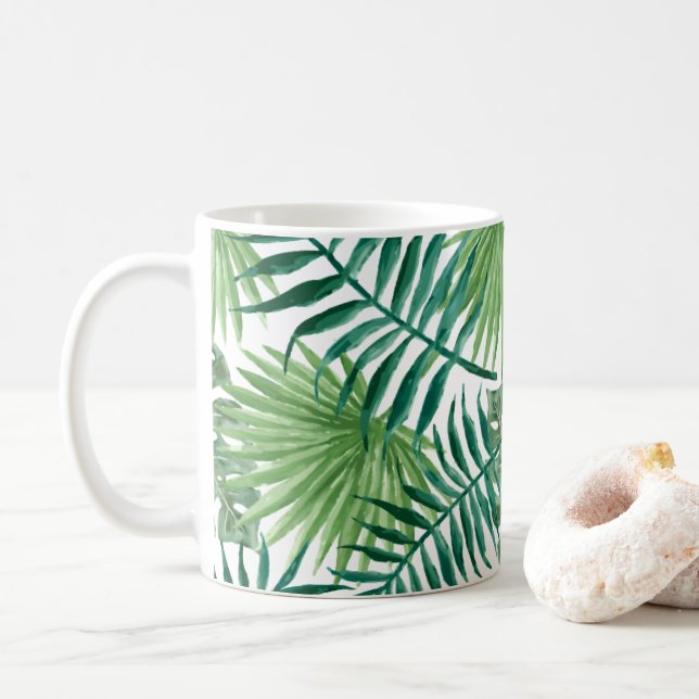 Mug Aquarelle tropicale de palmettes (Avec donut)