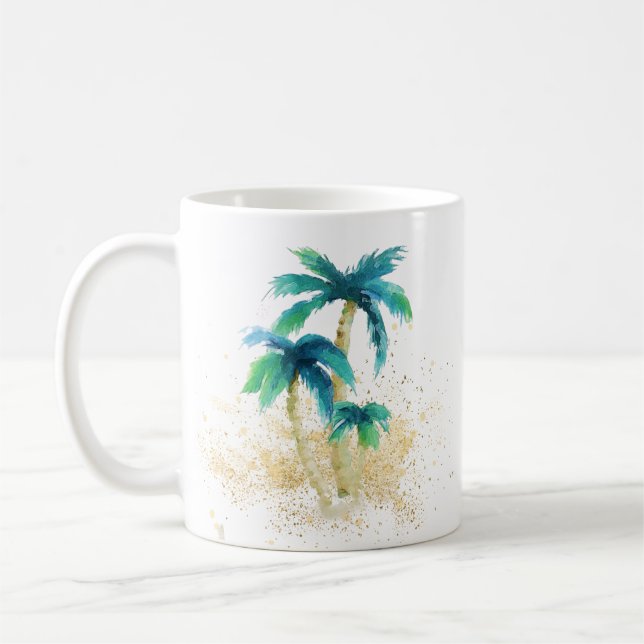 Mug Aquarelle tropicale Palmiers Sable d'or (Gauche)