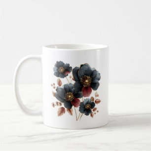 Mug Aquarelle unique or noir et fleurs bordeaux