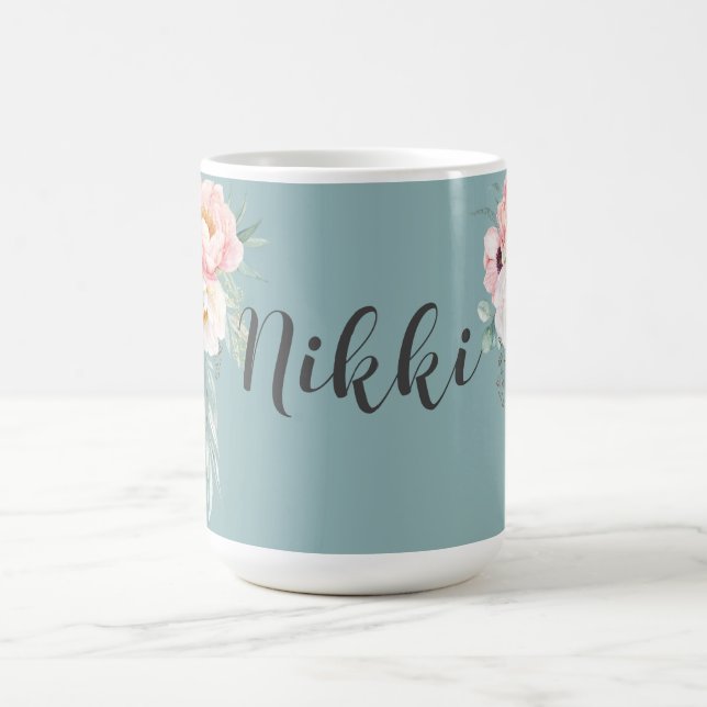 Mug Aquarelle verte Cyan Mint Floral Custom Coffee Mu (Centre)