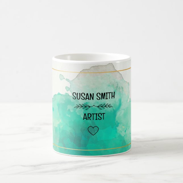 Mug Aquarelle verte personnalisable Uniq moderne abstr (Centre)