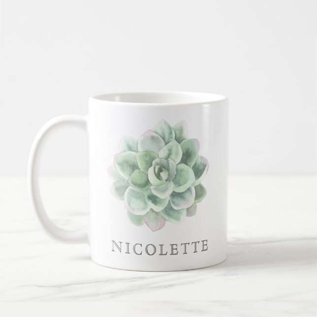 Mug Aquarelle verte tendance de Sage Succulent (Gauche)