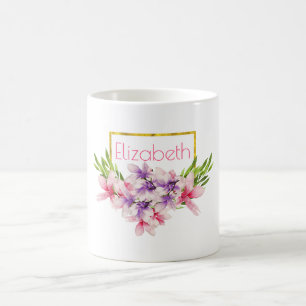 Mug Aquarelle violet et rose Magnolia Personnalisé
