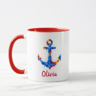 Mug Aquarelle vive Ancre nautique