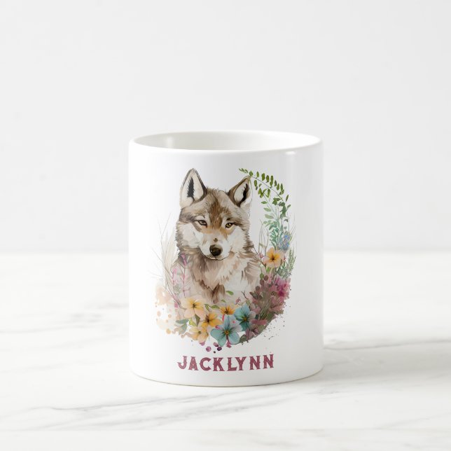 Mug Aquarelle Wolf Boug de café personnalisé (Centre)