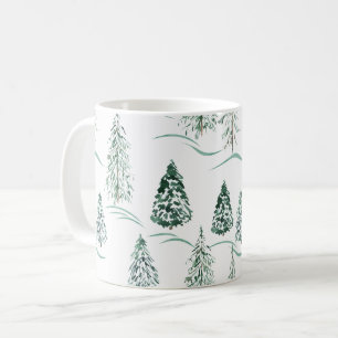 Mug Aquarelles de Noël. Forêt d'hiver.