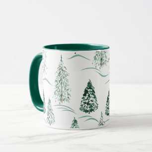 Mug Aquarelles de Noël. Forêt d'hiver.
