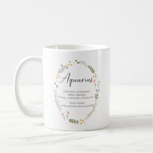 Mug Aquarius Anniversaire Heart Fleur sauvage Personna