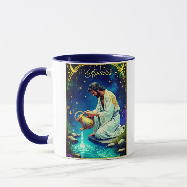 Mug Aquarius Zodiac Sign Under a Starry Sky (Gauche)