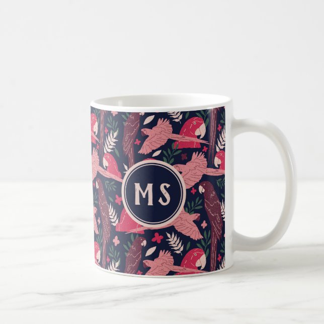 Mug Ara Parrot Rouge rose Motif de feuille tropicale M (Droite)