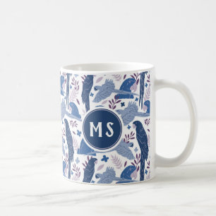 Mug Ara Perroquet Bleu Motif Feuille Tropicale Monogra