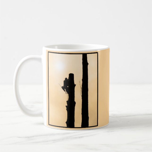 Mug Arboriste Silhouette Arbre Climber coucher de sole (Gauche)