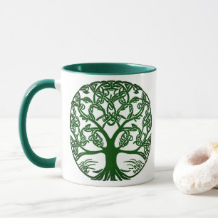 Mug Arbre à noeuds celtique de la vie Vert sur blanc