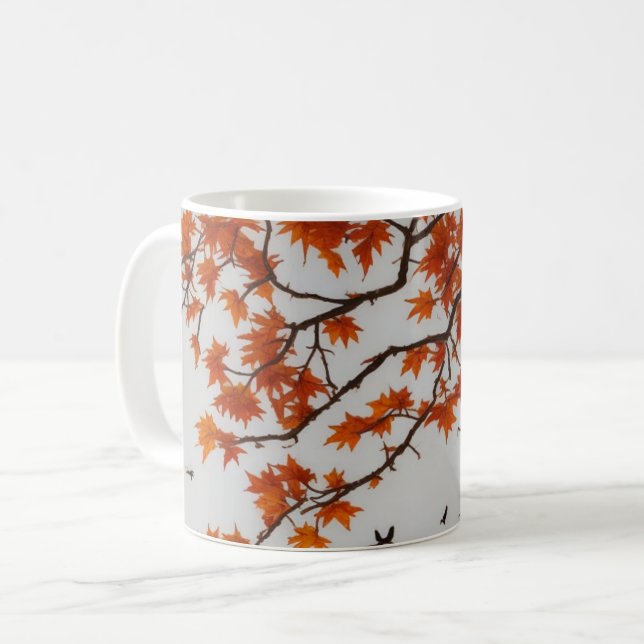 Mug Arbre d'automne avec Feuilles et oiseaux (Devant gauche)