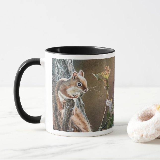 Mug Arbre de chêne rouge Lil Arbre de chêne Automne Aq (Avec donut)