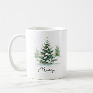 Mug Arbre de Noël à l'aquarelle avec écriture simple