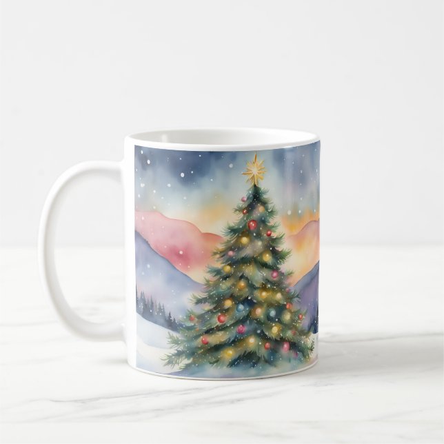 Mug Arbre de Noël enneigé paysage hivernal (Gauche)