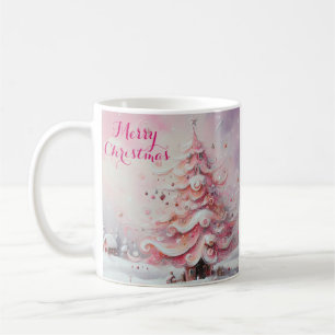 Mug Arbre de Noël impressionniste Whimsical rose