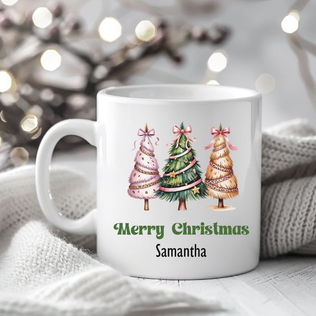Mug Arbre de Noël léopard personnalisé par un designer (Designer Leopard Christmas Trees Personalized Mug)