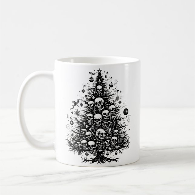 Mug Arbre de Noël noir Crânes et os (Gauche)