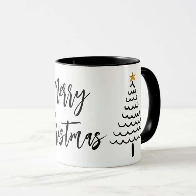Mug Arbre de Noël Noir Et Blanc Moderne (Devant droit)