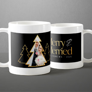 Mug Arbre de Noël noir et or Photo de jeunes mariés