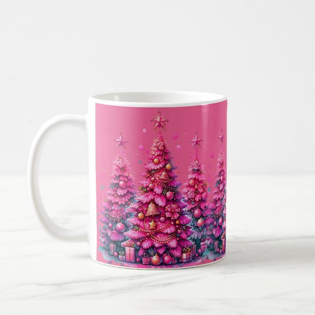 Mug Arbre de Noël rose tendance Preppy esthétique (Gauche)