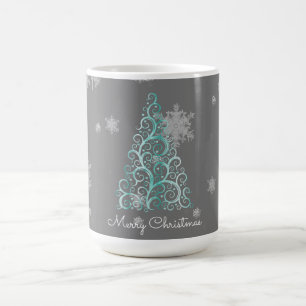 Mug Arbre de Noël turquoise et flocons de neige