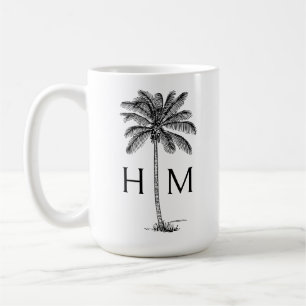 Mug Arbre de palmier nain noir et blanc monogramme