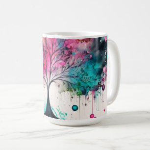 Mug Arbre mystique moderne & gras (bleu, rose, orange)