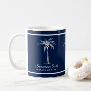 Mug Arbre Palmier Bleu Blanc Élégant Personnalisé