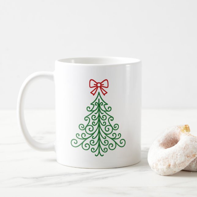 Mug Arbre simple avec bow Noël moderne (Avec donut)