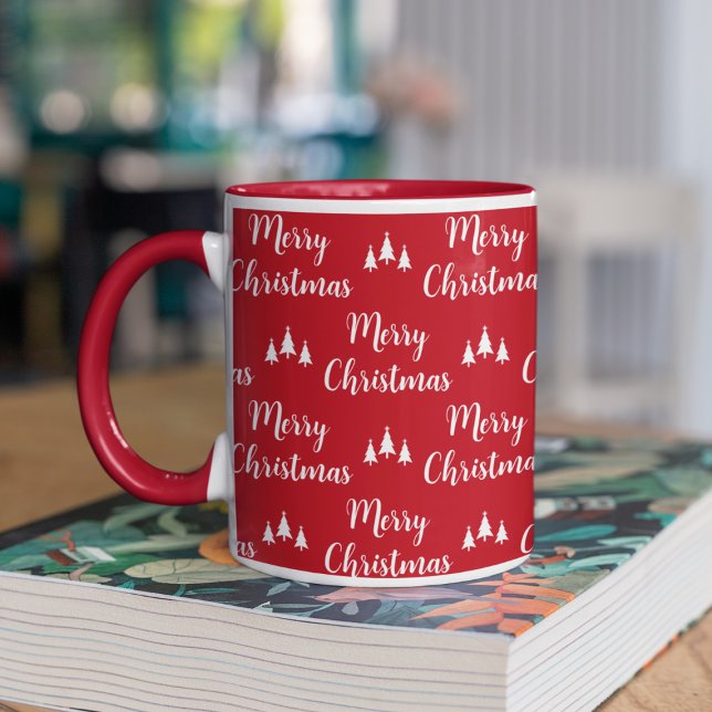 Mug Arbres blancs rouges modernes Joyeux Noël (Modern Red White Trees Merry Christmas Mug
)