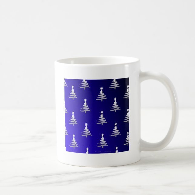 Mug Arbres de Noël Argent sur Bleu Cobalt (Droite)